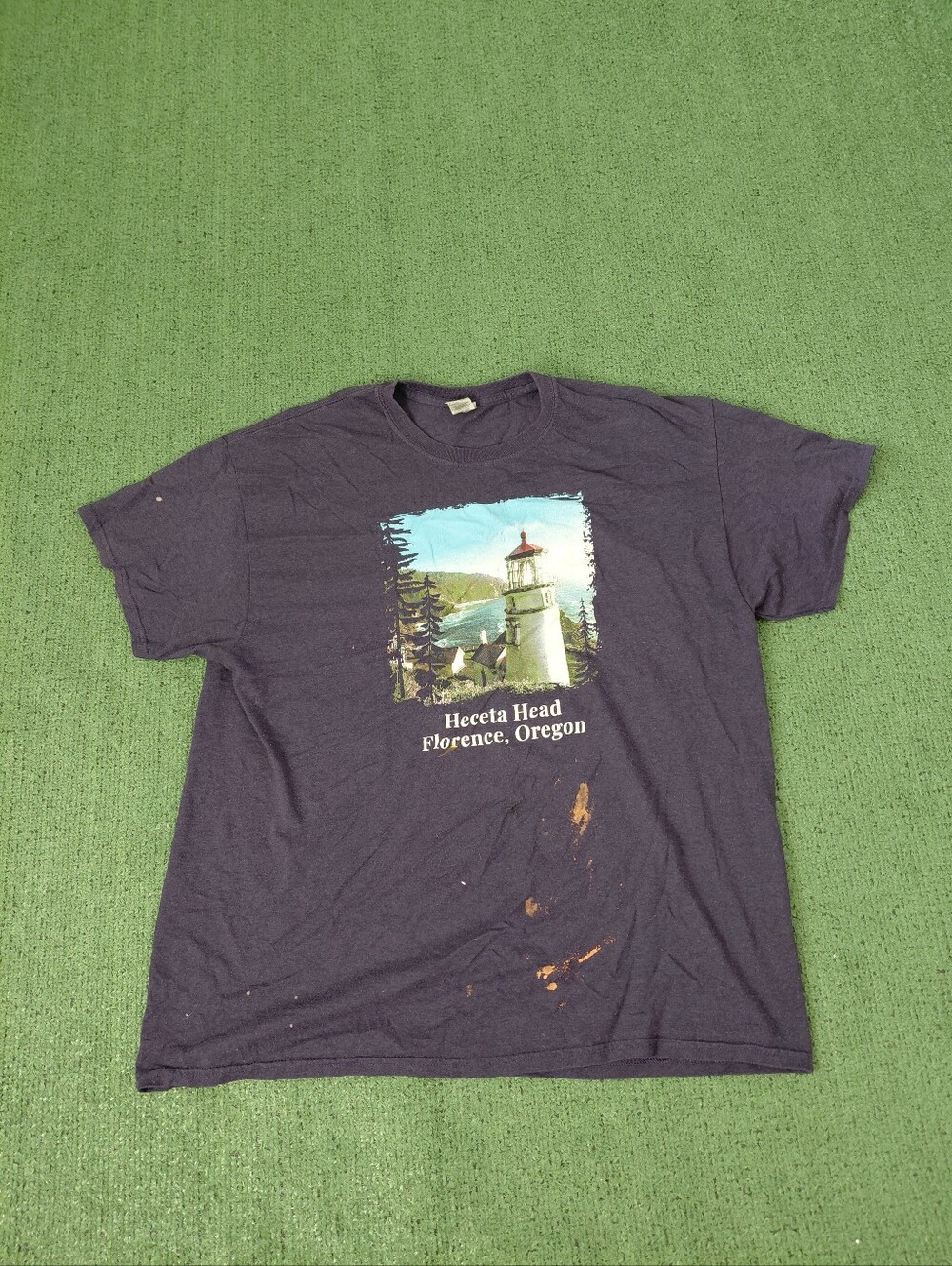 Heceta Head Florence Oregon Lighthouse Ocean Souviner Navy Blue T Shirt Sz XL
